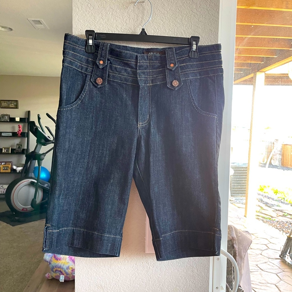 Yuva dark blue denim Bermuda shorts designer buttons extra stitching Size 12